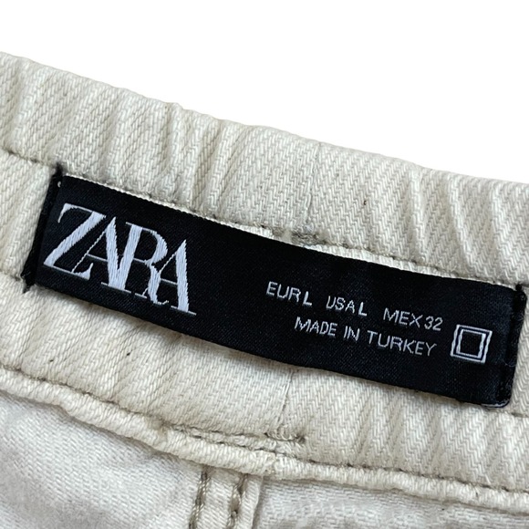 Zara Cotton Drawstring Shorts Cream Women’s Size Large - Picture 2 of 3